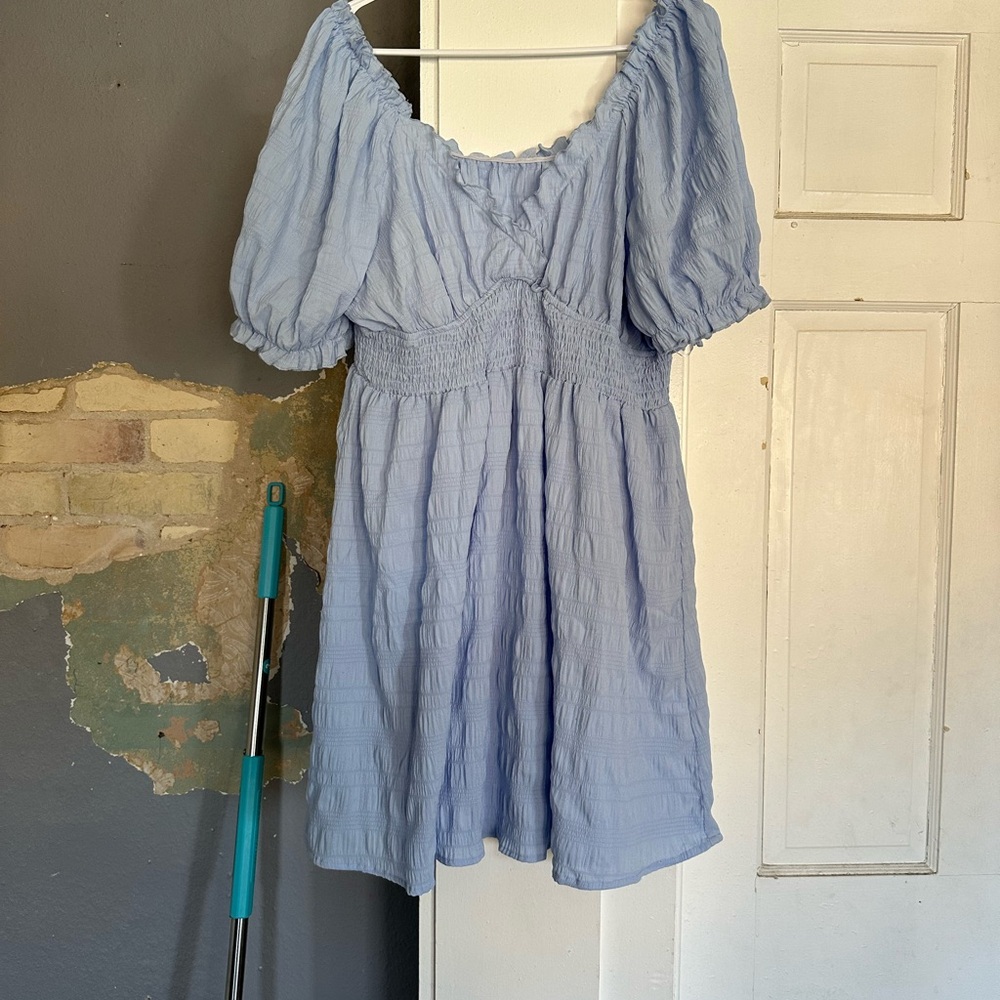 Light Blue Puff Sleeve Dress